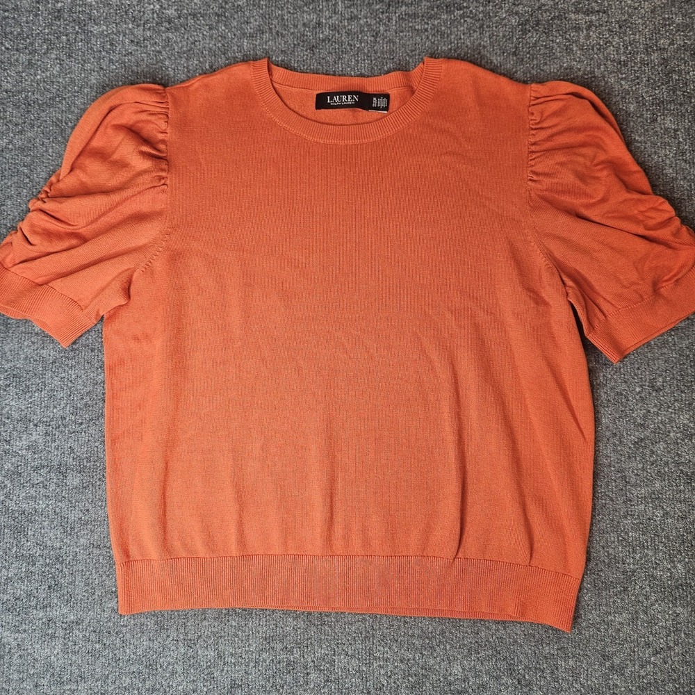Lauren Ralph Lauren Women's Rouched Puff Sleeve Sweater Orange Size Large